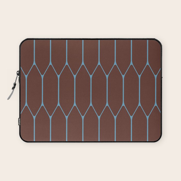 Minimalist Geometric Long Honeycomb Pattern in Dark Brown and Light Blue Laptop Sleeve Gallery Image 1