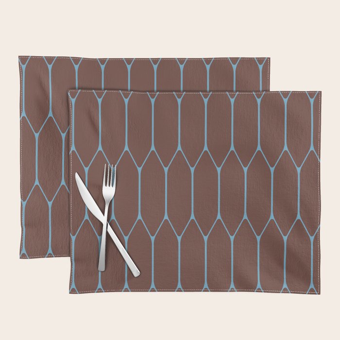Minimalist Geometric Long Honeycomb Pattern in Dark Brown and Light Blue Placemat Gallery Image 1
