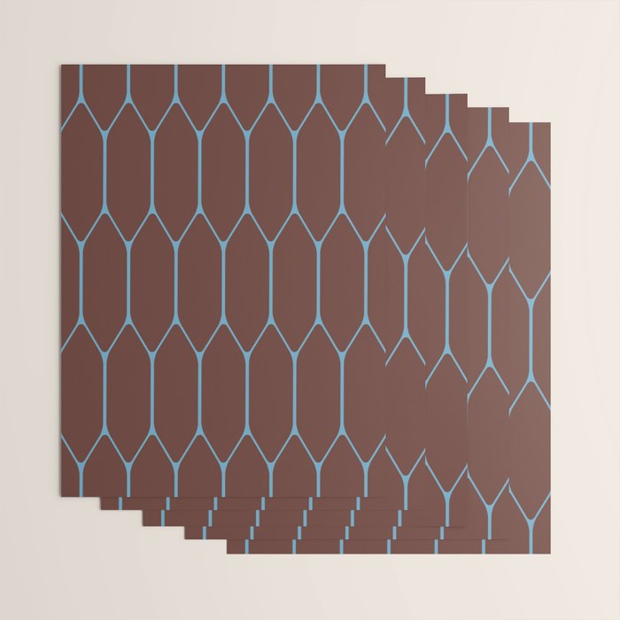 Minimalist Geometric Long Honeycomb Pattern in Dark Brown and Light Blue Wrapping Paper Gallery Image 3