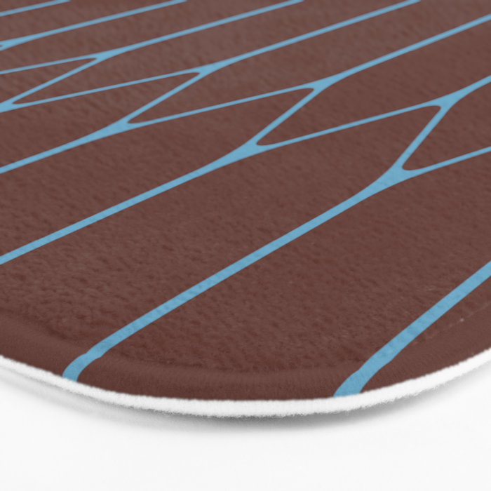 Minimalist Geometric Long Honeycomb Pattern in Dark Brown and Light Blue Bath Mat Gallery Image 3
