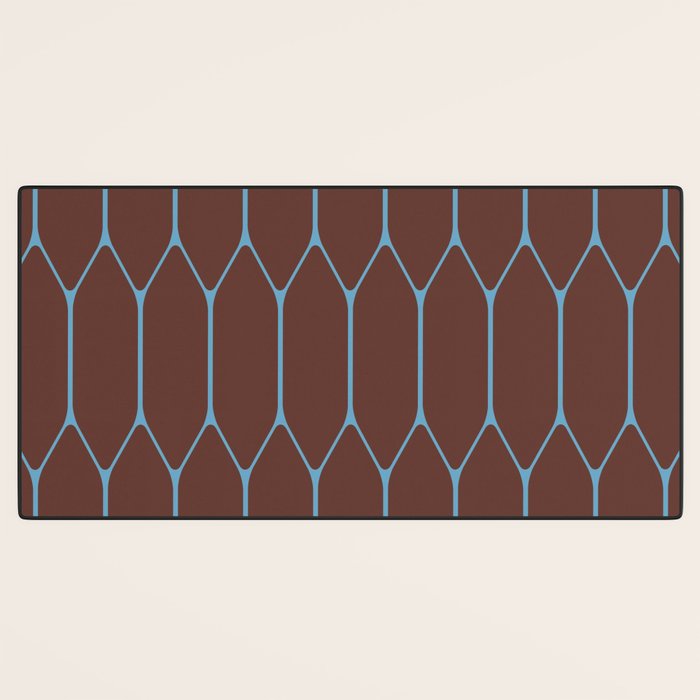 Minimalist Geometric Long Honeycomb Pattern in Dark Brown and Light Blue Desk Mat Gallery Image 3