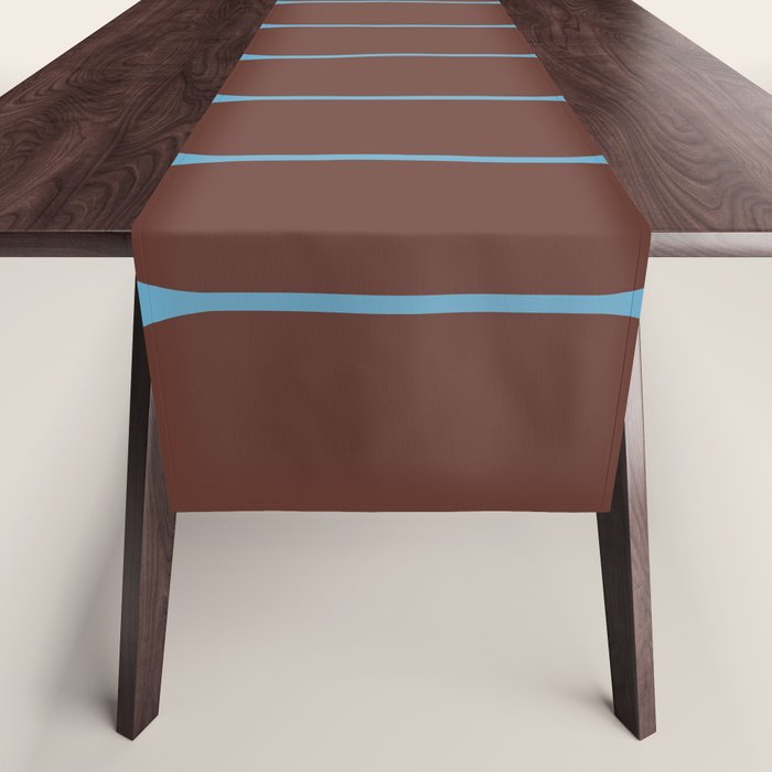 Minimalist Geometric Long Honeycomb Pattern in Dark Brown and Light Blue Table Runner Gallery Image 1
