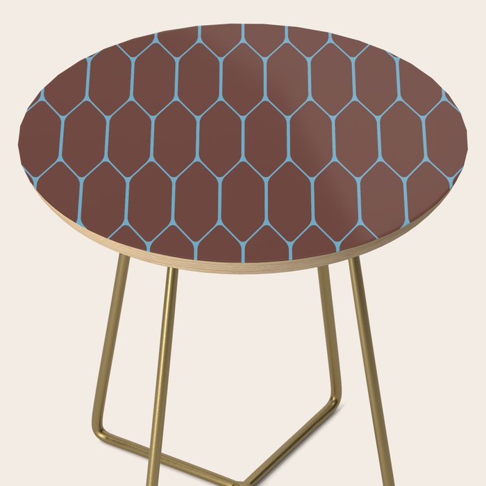 Minimalist Geometric Long Honeycomb Pattern in Dark Brown and Light Blue Side Table Gallery Image 2