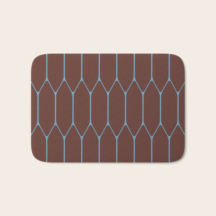 Minimalist Geometric Long Honeycomb Pattern in Dark Brown and Light Blue Bath Mat Gallery Image 1