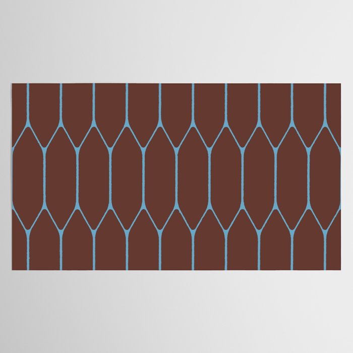 Minimalist Geometric Long Honeycomb Pattern in Dark Brown and Light Blue Tablecloth Gallery Image 2