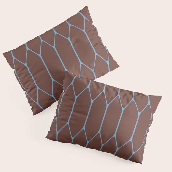 Minimalist Geometric Long Honeycomb Pattern in Dark Brown and Light Blue Pillow Sham Gallery Image 1