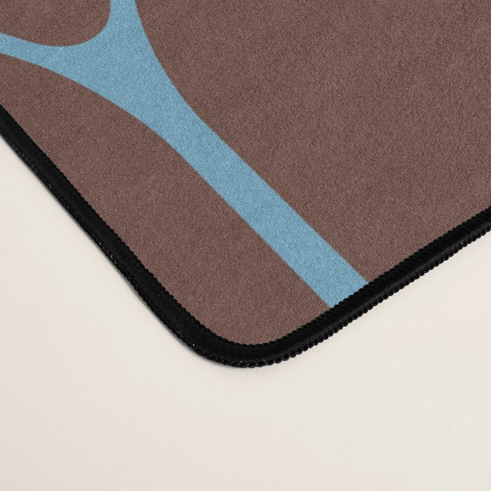 Minimalist Geometric Long Honeycomb Pattern in Dark Brown and Light Blue Desk Mat Gallery Image 4