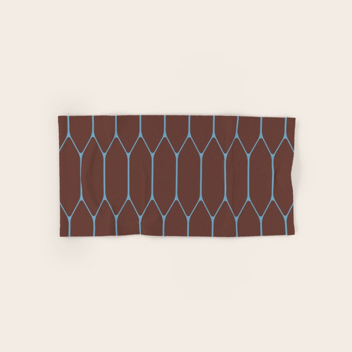 Minimalist Geometric Long Honeycomb Pattern in Dark Brown and Light Blue Bath Towel Gallery Image 1