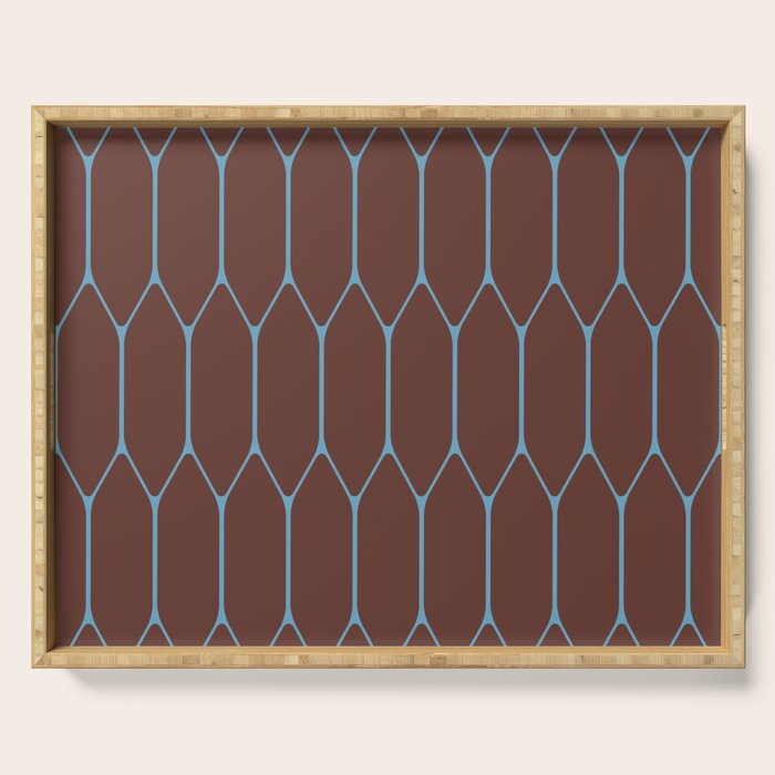 Minimalist Geometric Long Honeycomb Pattern in Dark Brown and Light Blue Serving Tray Gallery Image 1