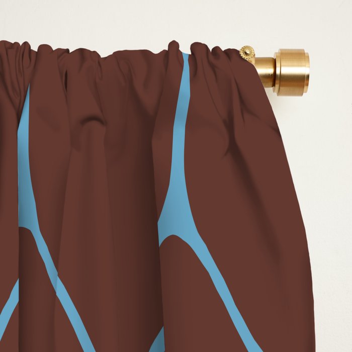 Minimalist Geometric Long Honeycomb Pattern in Dark Brown and Light Blue Window Curtain Gallery Image 2