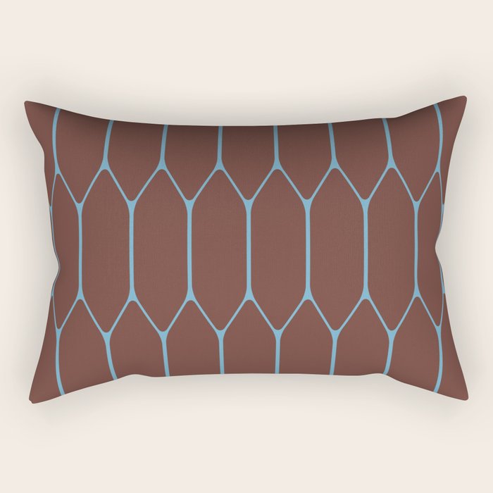 Minimalist Geometric Long Honeycomb Pattern in Dark Brown and Light Blue Rectangular Pillow Gallery Image 1