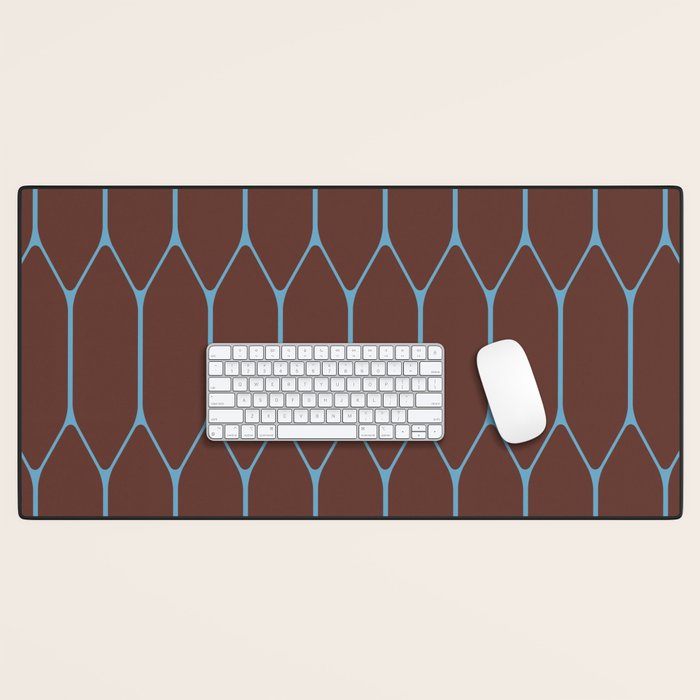 Minimalist Geometric Long Honeycomb Pattern in Dark Brown and Light Blue Desk Mat Gallery Image 1