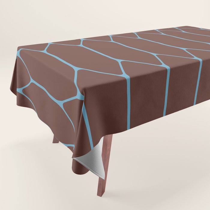 Minimalist Geometric Long Honeycomb Pattern in Dark Brown and Light Blue Tablecloth Gallery Image 1