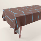 Minimalist Geometric Long Honeycomb Pattern in Dark Brown and Light Blue Tablecloth Gallery Image 1