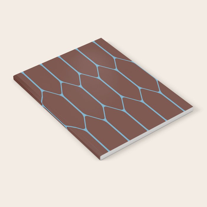 Minimalist Geometric Long Honeycomb Pattern in Dark Brown and Light Blue Notebook Gallery Image 2