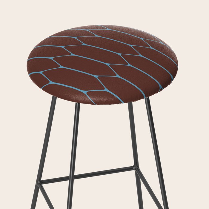 Minimalist Geometric Long Honeycomb Pattern in Dark Brown and Light Blue Stool Gallery Image 2