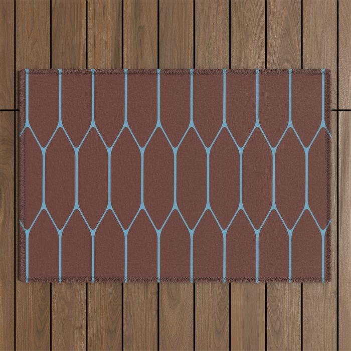 Minimalist Geometric Long Honeycomb Pattern in Dark Brown and Light Blue Outdoor Rug Gallery Image 1