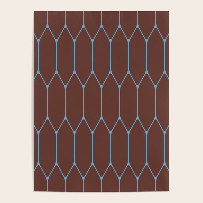 Minimalist Geometric Long Honeycomb Pattern in Dark Brown and Light Blue Poster Gallery Image 4