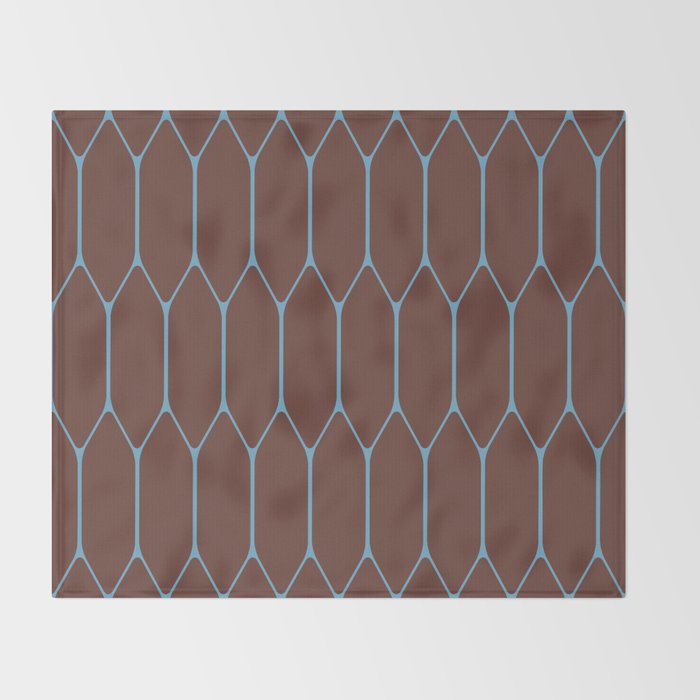 Minimalist Geometric Long Honeycomb Pattern in Dark Brown and Light Blue Throw Blanket Gallery Image 2