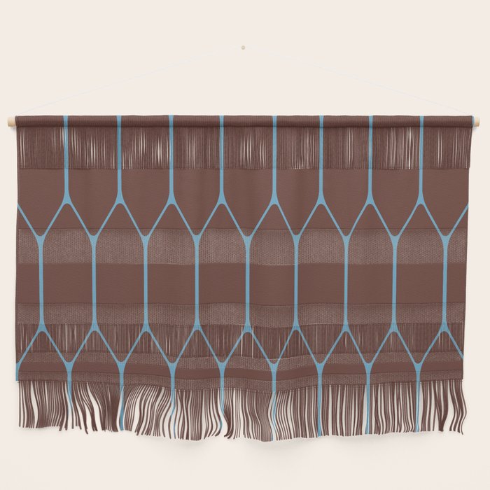 Minimalist Geometric Long Honeycomb Pattern in Dark Brown and Light Blue Wall Hanging Gallery Image 1