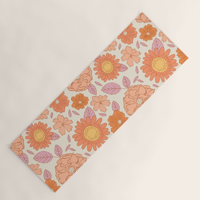 Vintage hand drawn flower art pattern Yoga Mat Gallery Image 1