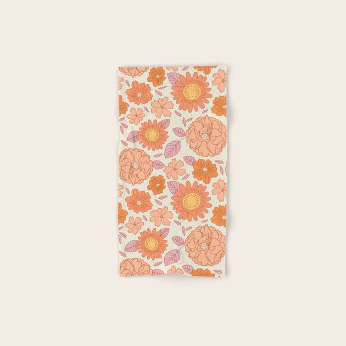 Vintage hand drawn flower art pattern Bath Towel Gallery Image 1