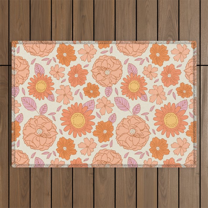 Vintage hand drawn flower art pattern Outdoor Rug Gallery Image 1