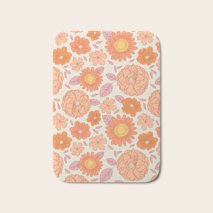 Vintage hand drawn flower art pattern Bath Mat Gallery Image 1