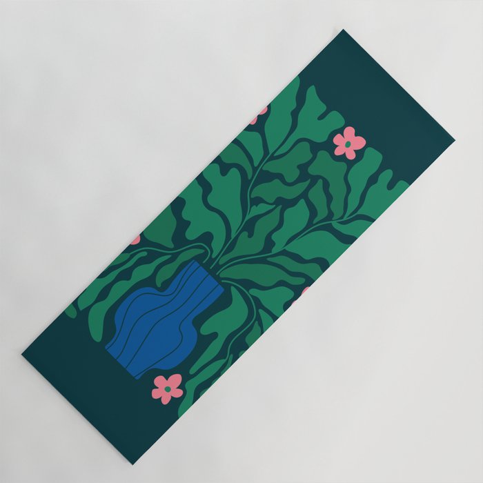 Summer Bloom: Pine Green Leaves & Pink Poppies Yoga Mat Gallery Image 1