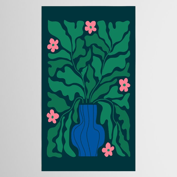 Summer Bloom: Pine Green Leaves & Pink Poppies Tablecloth Gallery Image 2
