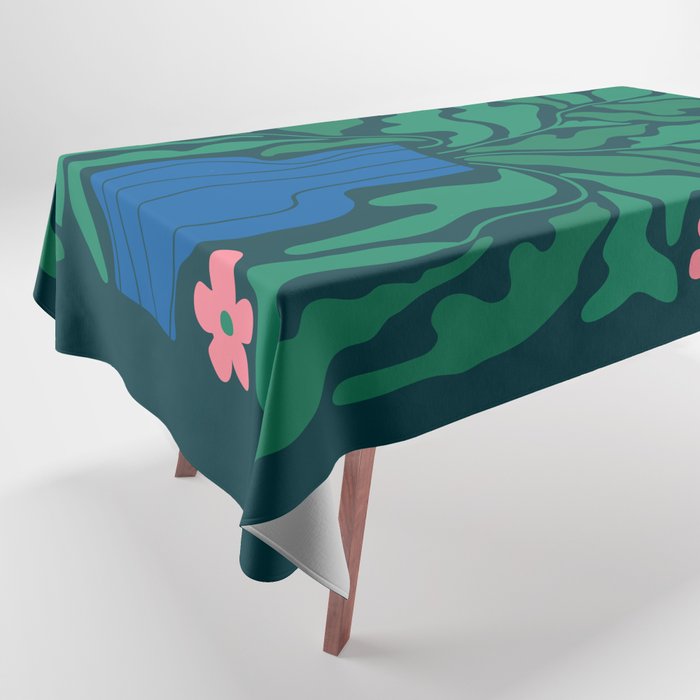 Summer Bloom: Pine Green Leaves & Pink Poppies Tablecloth Gallery Image 1