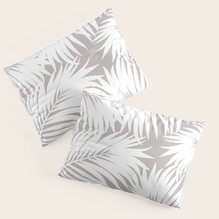 Palm Tree Fronds White on Soft Grey Hawaii Tropical Décor Pillow Sham Gallery Image 3