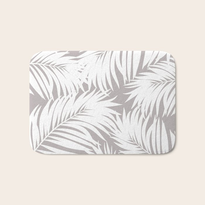 Palm Tree Fronds White on Soft Grey Hawaii Tropical Décor Bath Mat Gallery Image 1
