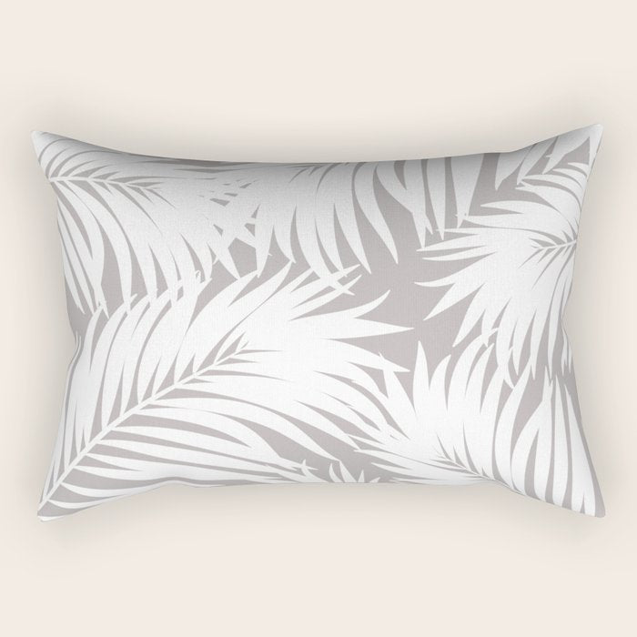 Palm Tree Fronds White on Soft Grey Hawaii Tropical Décor Rectangular Pillow Gallery Image 2