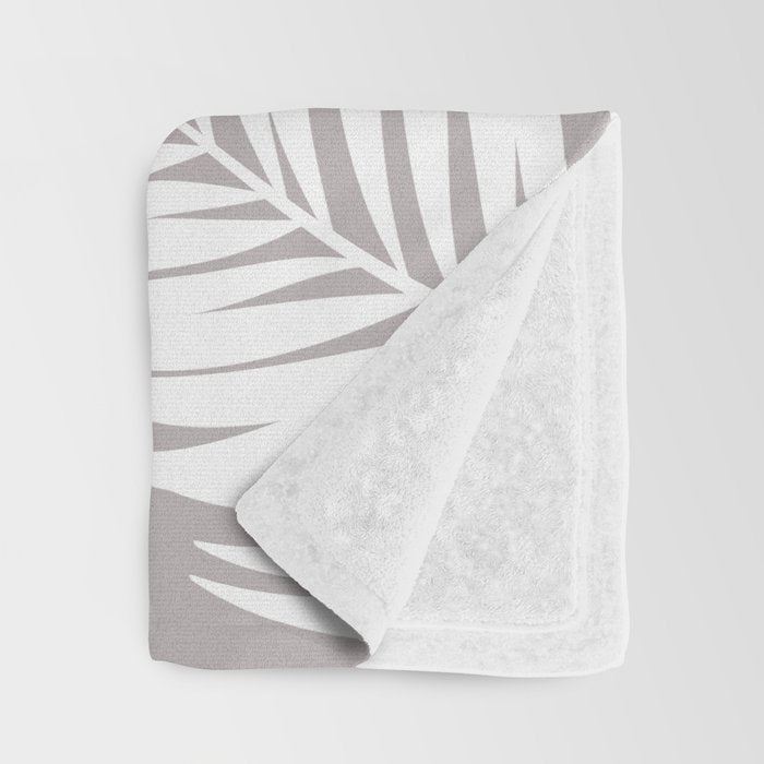 Palm Tree Fronds White on Soft Grey Hawaii Tropical Décor Throw Blanket Gallery Image 3