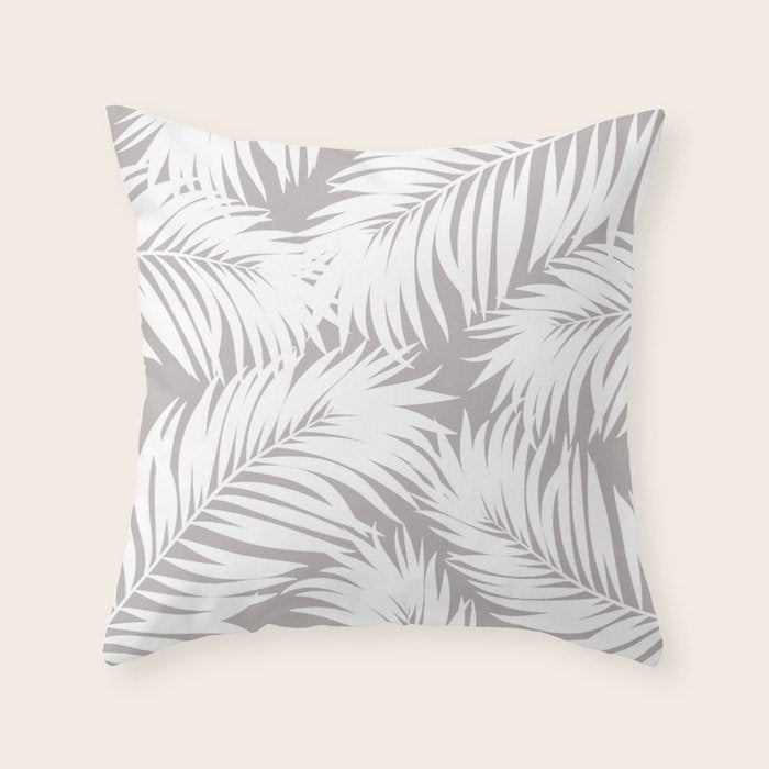 Palm Tree Fronds White on Soft Grey Hawaii Tropical Décor Throw Pillow Gallery Image 6