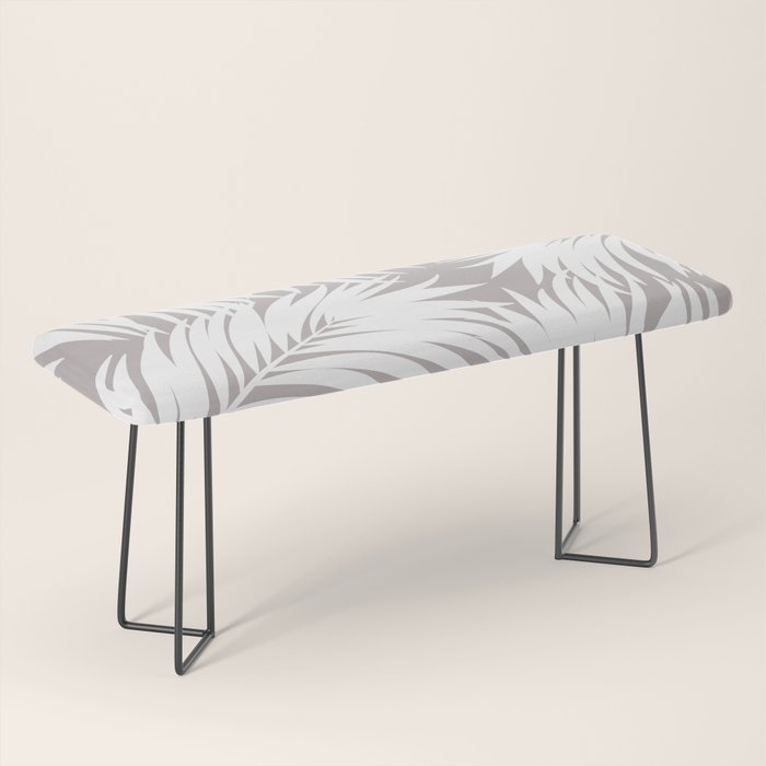Palm Tree Fronds White on Soft Grey Hawaii Tropical Décor Bench Gallery Image 1