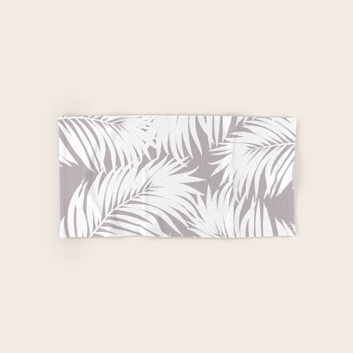 Palm Tree Fronds White on Soft Grey Hawaii Tropical Décor Bath Towel Gallery Image 1