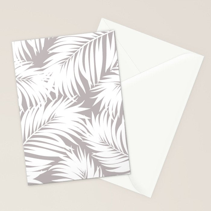Palm Tree Fronds White on Soft Grey Hawaii Tropical Décor Stationery Card Gallery Image 2