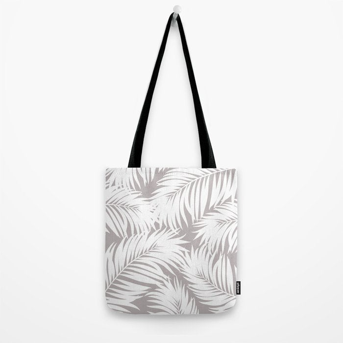 Palm Tree Fronds White on Soft Grey Hawaii Tropical Décor Tote Bag Gallery Image 2