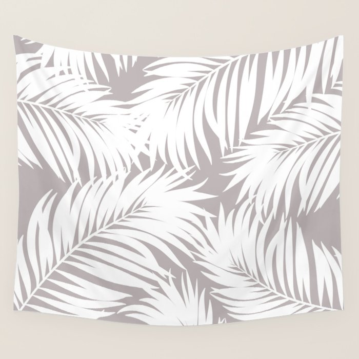 Palm Tree Fronds White on Soft Grey Hawaii Tropical Décor Wall Tapestry Gallery Image 4