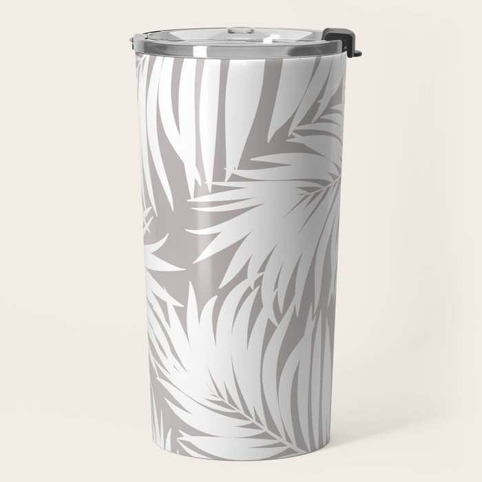 Palm Tree Fronds White on Soft Grey Hawaii Tropical Décor Travel Mug Gallery Image 2