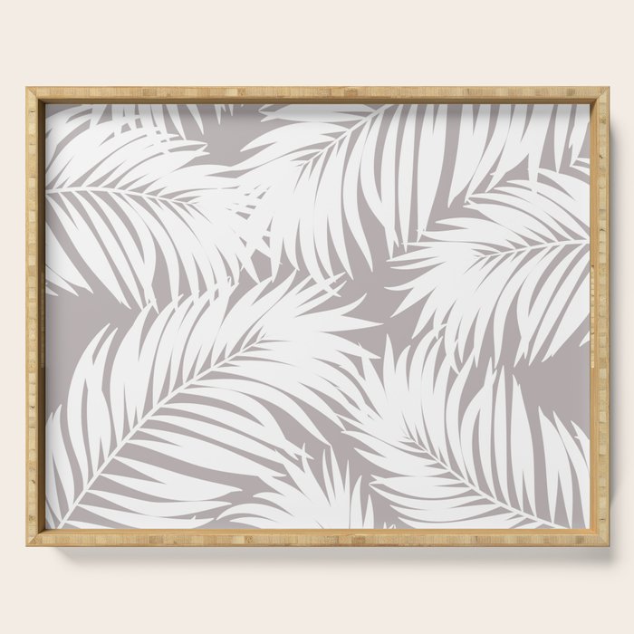 Palm Tree Fronds White on Soft Grey Hawaii Tropical Décor Serving Tray Gallery Image 1