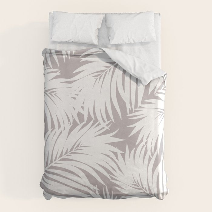 Palm Tree Fronds White on Soft Grey Hawaii Tropical Décor Duvet Cover Gallery Image 6
