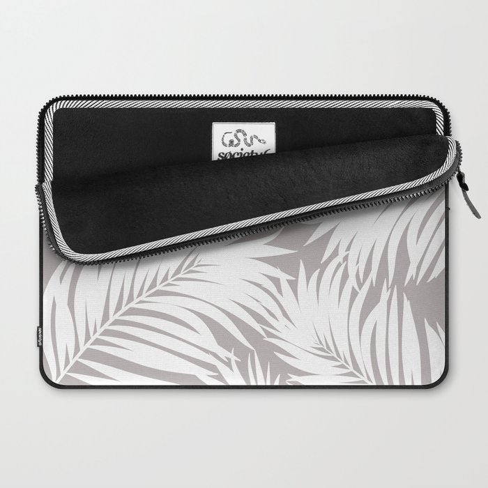 Palm Tree Fronds White on Soft Grey Hawaii Tropical Décor Laptop Sleeve Gallery Image 2