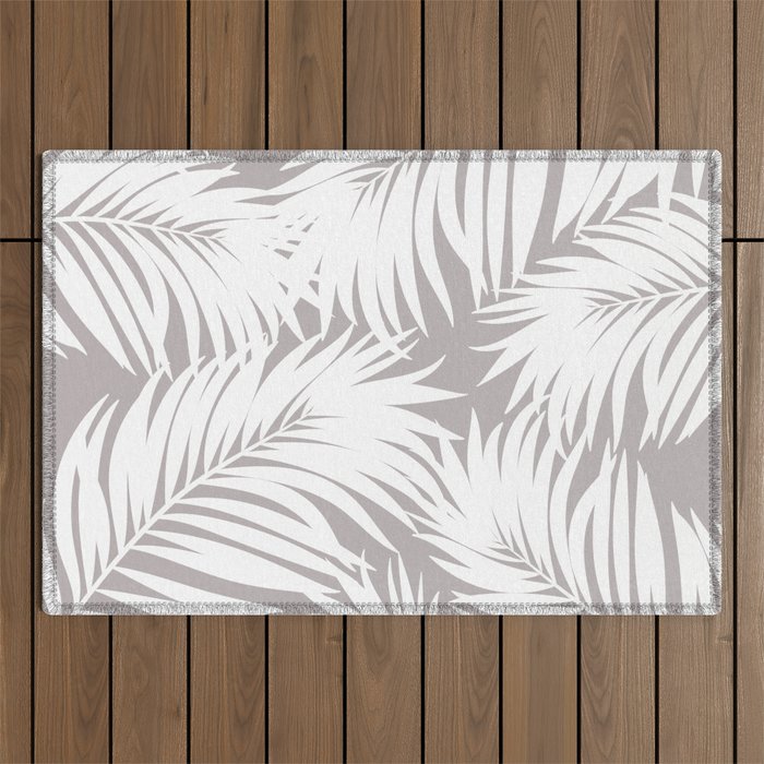 Palm Tree Fronds White on Soft Grey Hawaii Tropical Décor Outdoor Rug Gallery Image 1