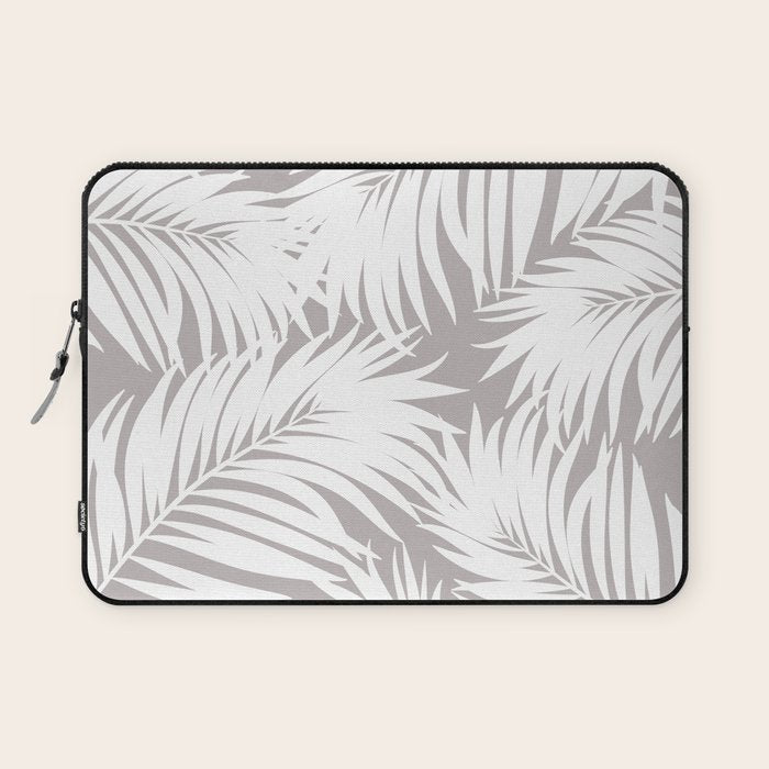 Palm Tree Fronds White on Soft Grey Hawaii Tropical Décor Laptop Sleeve Gallery Image 1