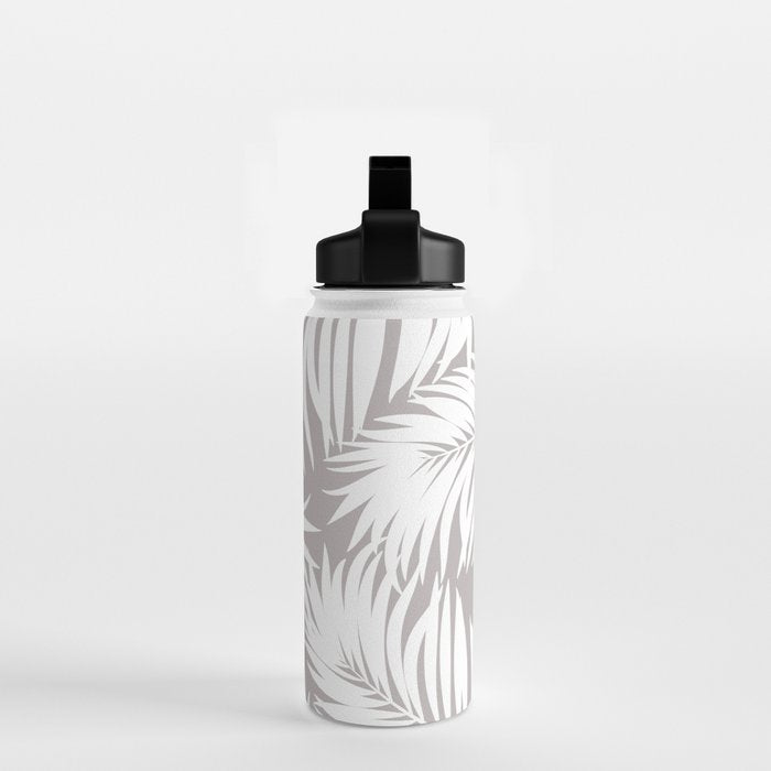 Palm Tree Fronds White on Soft Grey Hawaii Tropical Décor Water Bottle Gallery Image 2