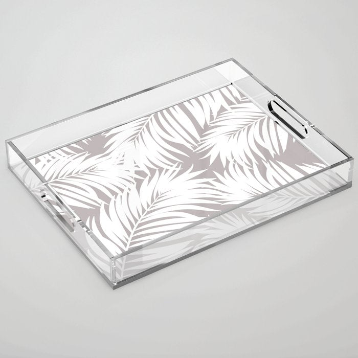 Palm Tree Fronds White on Soft Grey Hawaii Tropical Décor Acrylic Tray Gallery Image 1