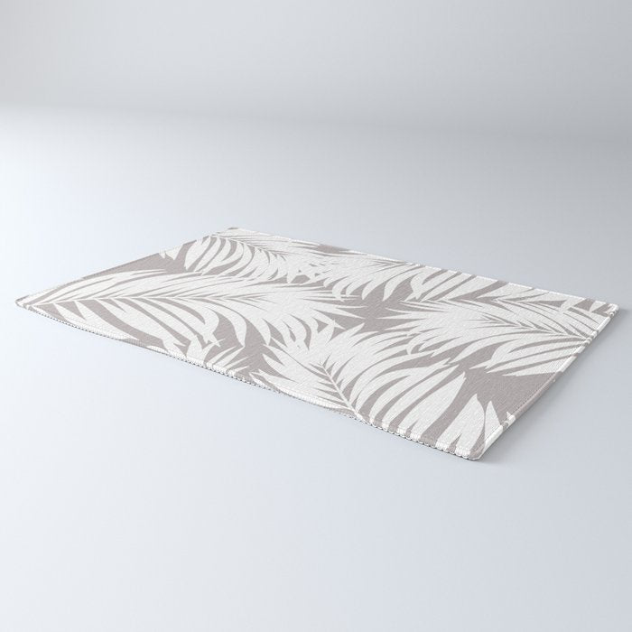 Palm Tree Fronds White on Soft Grey Hawaii Tropical Décor Rug Gallery Image 3
